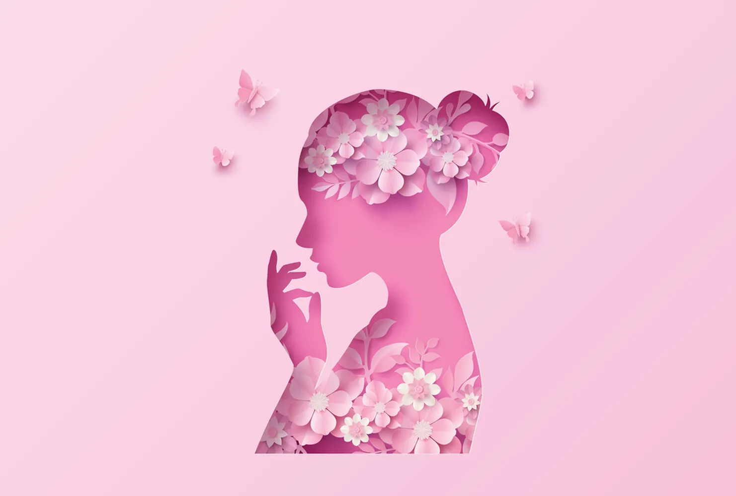 پوستر دیواری سه بعدی کلینیک زیبایی طرح زن با قاب گل و برگ